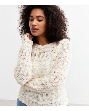 New Look Plus Size Open Knit Jumper Curves - White
