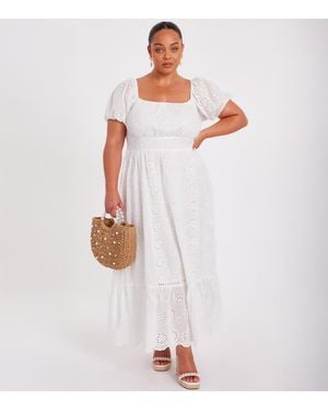 Quiz Curve Broderie Anglaise Square Neck Midi Dress New Look - White