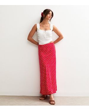New Look Spot Print Bias Cut Midi Skirt - Red