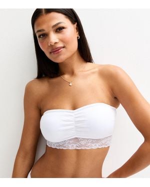 New Look Ribbed Jersey Lace Trim Bandeau - White