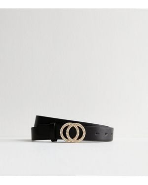 New Look Diamantè Buckle Faux Leather Belt - White