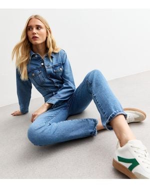 New Look Straight Leg Denim Jumpsuit - Blue