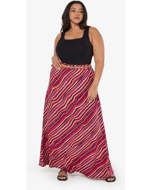 Apricot Plus Size Wave Print Maxi Skirt Curves New Look - Red