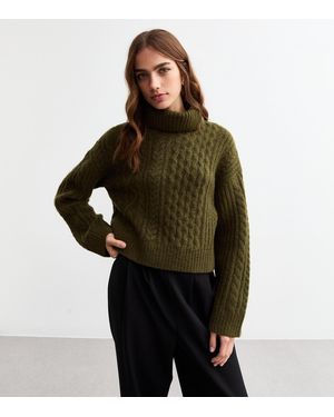 New Look Cable Knit Roll Neck Jumper - Brown