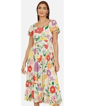 Yumi' Multicolour Floral Print Midi Dress New Look - White