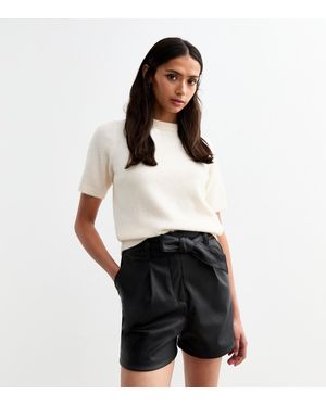 New Look Tall Tie Waist Leather-Look Shorts - White