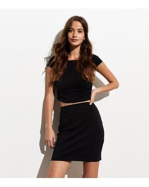 New Look Stretch-Cotton Tube Mini Skirt - Black