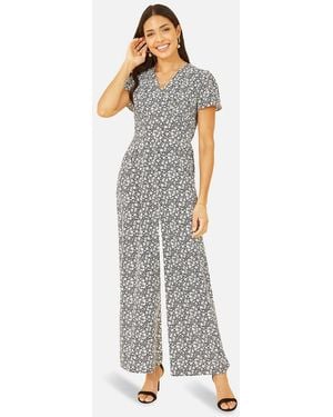 Yumi' Floral Print Wide Leg Jumpsuit New Look - White