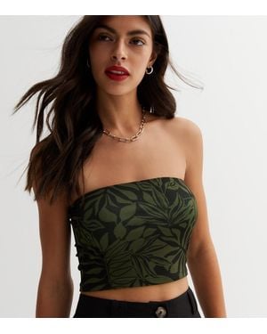 New Look Leaf Bandeau Top - Green