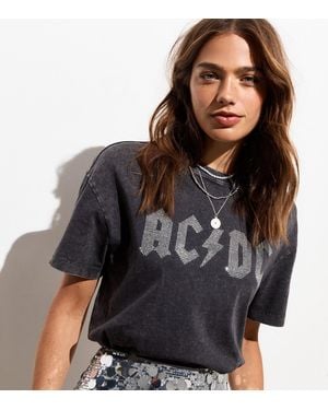 New Look Dark Acdc Logo Oversized Cotton T-Shirt - Black