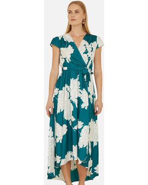 Yumi' Blossom Print Wrap Midi Dress New Look - Blue