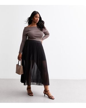 New Look Plus Size Pleated Chiffon Midi Skirt Curves - Black