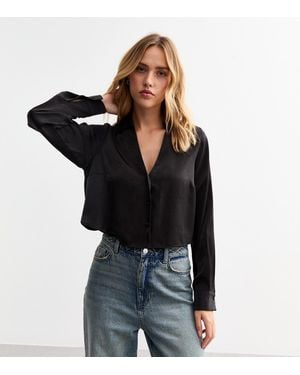 New Look Cropped Satin Shirt - Black