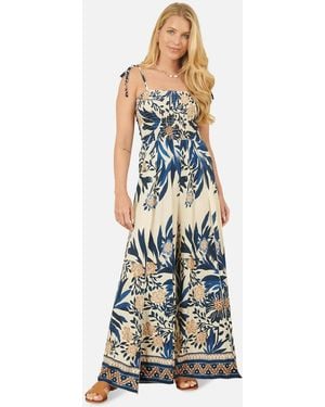 Yumi' Palm Tree Print Jumpsuit New Look - Blue