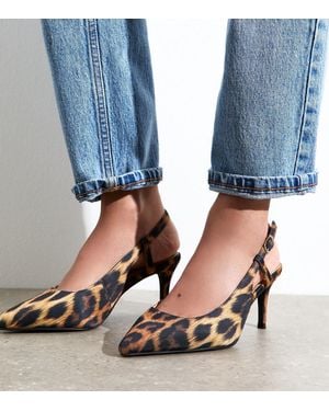 New Look Wide Fit Leopard Print Slingback Court Shoes Vegan - Brown