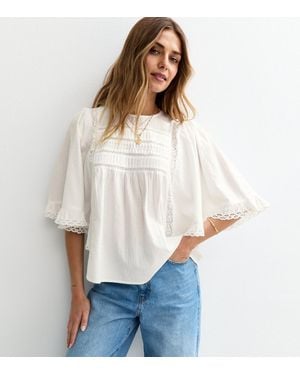 New Look Embroidered Trim Oversized Batwing Blouse - White