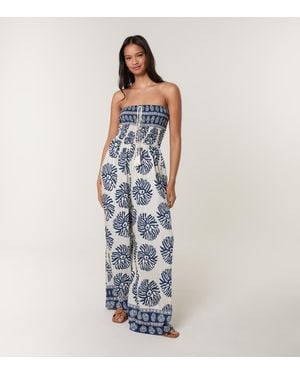 Blue Vanilla Printed Wide Leg Jumpsuit New Look - Blue