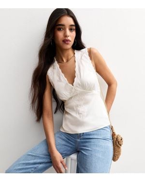 New Look Lace Trim Satin Vest - Blue