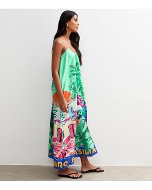 New Look Tropical Print Crepe Strappy Midaxi Dress - Green
