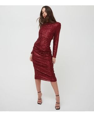 WKNDGIRL Sequinned Ruched Midi Dress New Look - Red