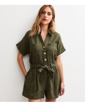 New Look Dark Utility Belted Playsuit - Green