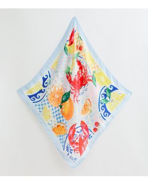 New Look Fruit And Crab Print Satin Scarf - White