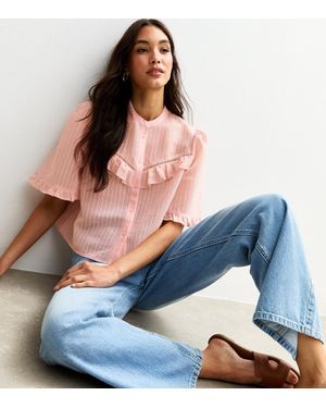 New Look Semi-Sheer Frill Trim Striped Shirt - Blue