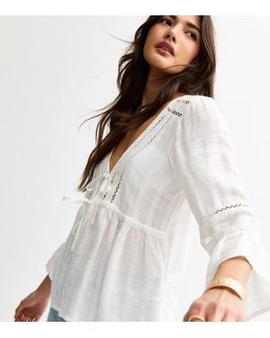 New Look Ladder Stitch Insert Blouse - White