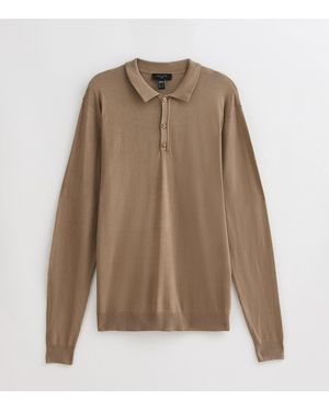 New Look Slim Fine Knit Long Sleeve Polo Top - Brown