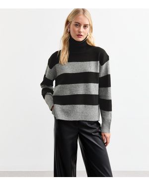 New Look Tall Block Stripe Roll Neck Jumper - Black