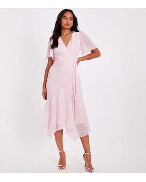 Quiz Textured Chiffon Midi Dress New Look - Pink