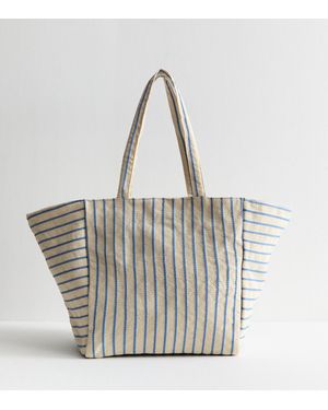 New Look Off Striped Slouchy Canvas Tote Shopper Bag - Grey
