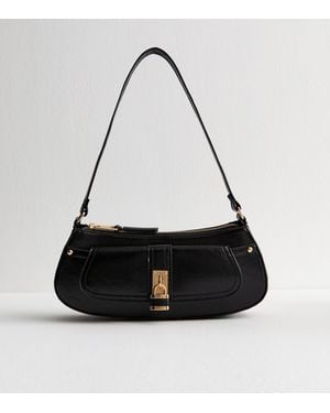 New Look Patent Faux Leather Padlock Detail Mini Shoulder Bag - Black