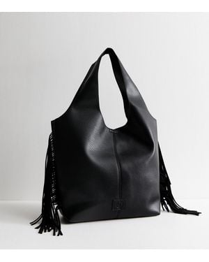 New Look Faux Leather Fringed Tote Bag - Black
