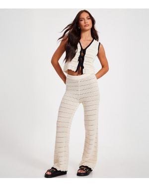 Quiz Open Knit Contrast Trim Trousers New Look - Natural