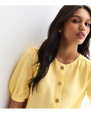 New Look Crew Neck Button Through Top - Yellow