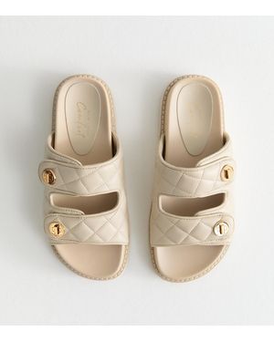 New Look Faux Leather Quilted Chunky Sole Sandals Vegan - Natural