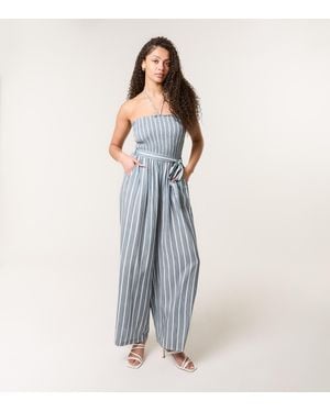 Blue Vanilla Striped Tie Neck Jumpsuit New Look - Blue
