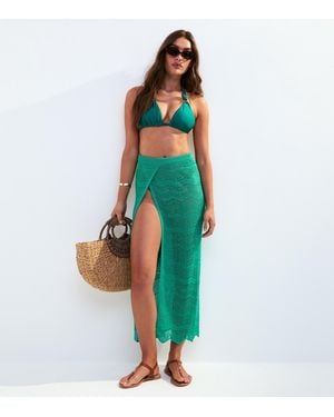 New Look Zig Zag Crochet Cover Up Skirt - Green