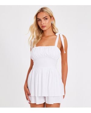 Quiz Woven Ruched Playsuit New Look - White
