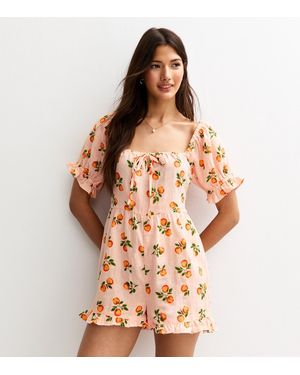 New Look Fruit Print Short Sleeve Playsuit - Brown