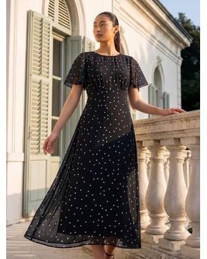 Roman Petite Spot Dot Chiffon Dress - Black