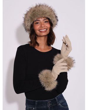 South Beach Faux Fur Hat And Gloves Set - Black