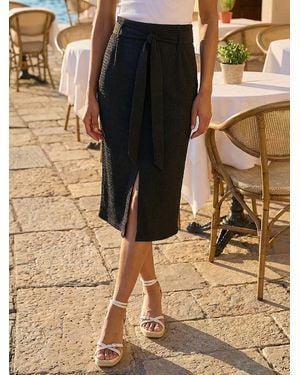 Roman Textured Belted Pencil Skirt - Metallic