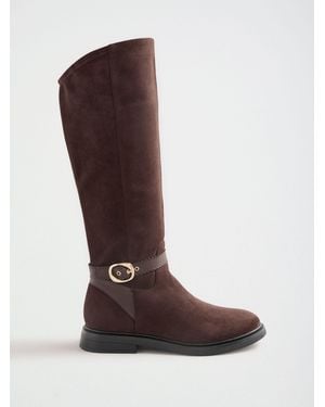 Love & Roses Chocolate Faux Suede Scalloped Knee High Flat Rider Boots - Brown
