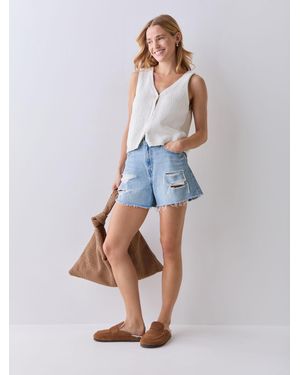 Levi's Hohe Taille Ribcage Reißverschluss Denim Shorts - Blau