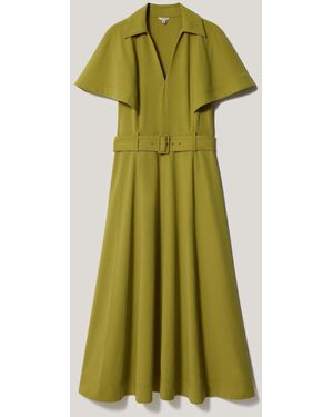 Jigsaw Cape Sleeve Belted Shirt Dress - Green