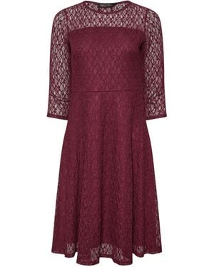 M Com Petite Lace 3/4 Sleeve Skater Dress - Purple