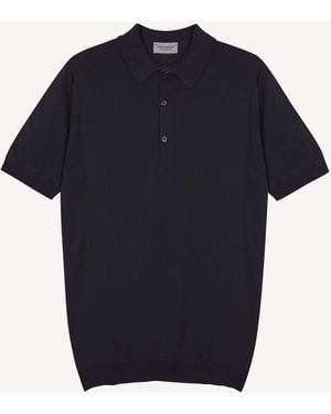 John Smedley John Smedley Adrian Short Sleeve Cotton Knit Polo Shirt - Blue