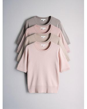 The Set 4 Pack Crew Neck Fine Knit T-Shirts Light/Mauve - Pink